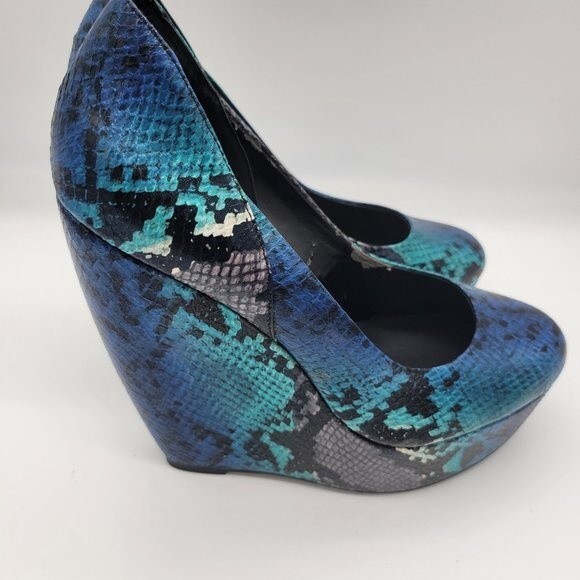Aldo Forwood-6 Blue Croc High Wedge Heel in original box Size 9 - Picture 6 of 11